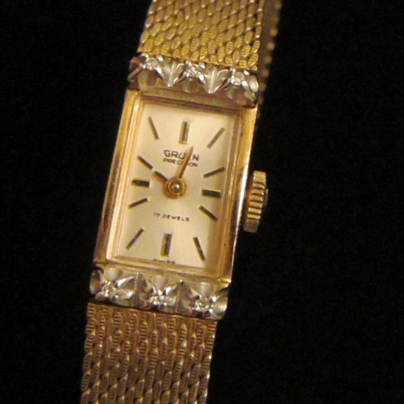 Gruen Percision Diamante Gold Plated Wrist Watch Hand Winds Kreisler USA main image 12